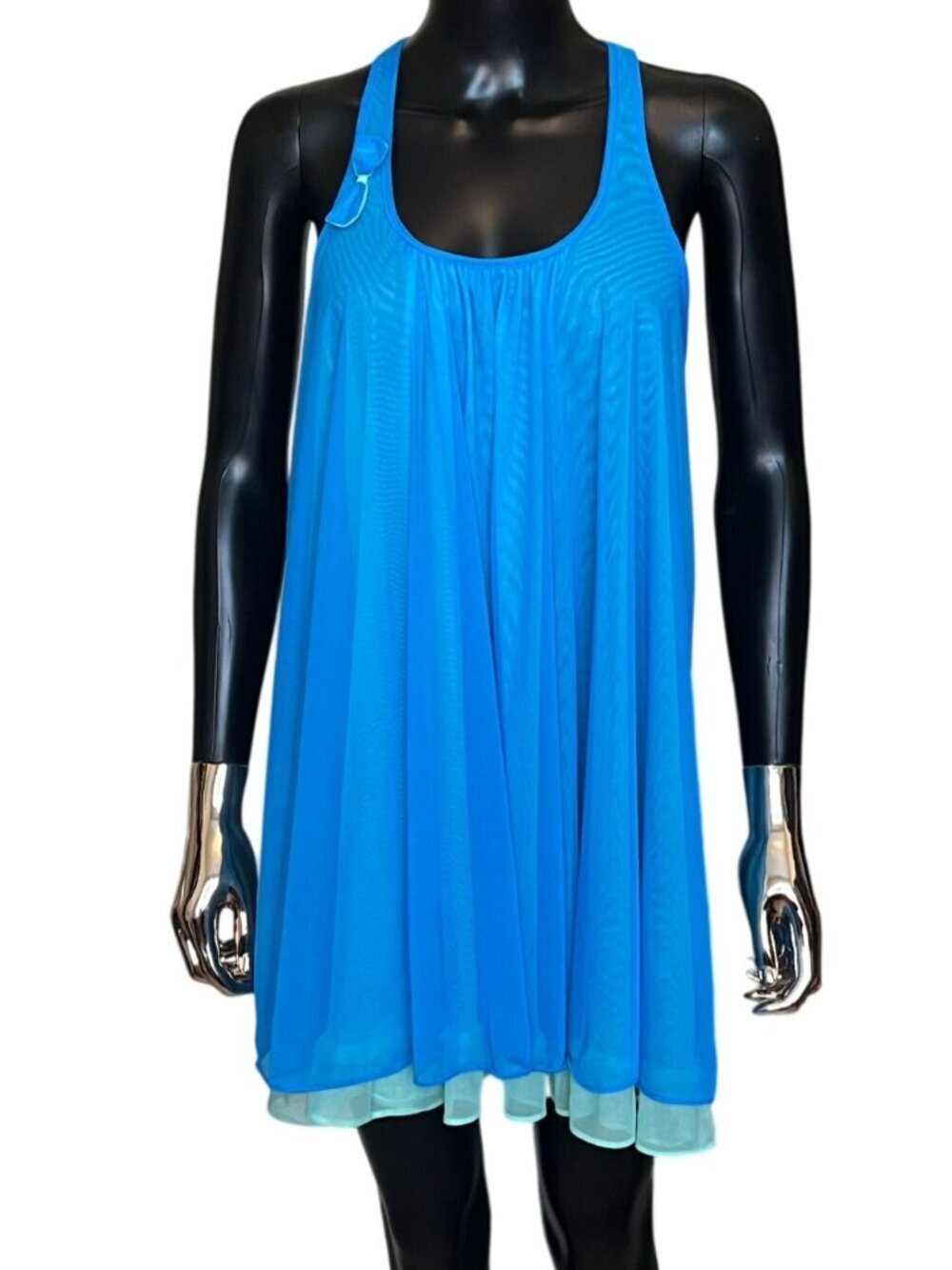Vintage Y2K Betsey Johnson Blue Aqua Babydoll Nightie Dress Size M Mesh Overlay